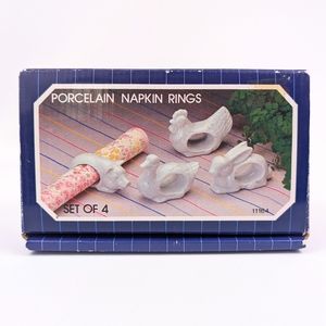 Napkin Rings Farm Animals White Porcelain Vintage Farmhouse Country Set of 4